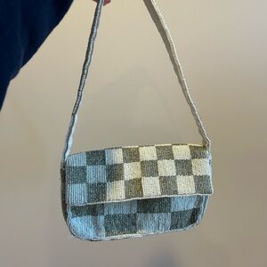 Anthropologie Beaded Checkered Shoulder Bag